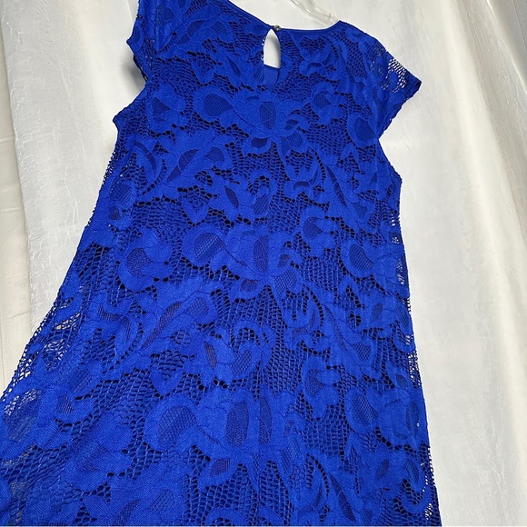 Ronni Nicole Blue Floral Crochet Lace Dress Knee Length Feminine Holiday Sz 16 - Picture 11 of 17